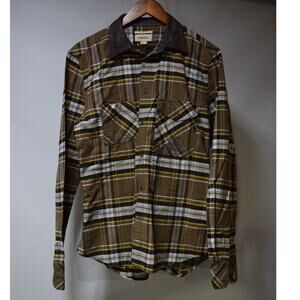 Diesel Men’s Slim Fit Plaid Shirt Size M Brown Leather Collar Western Utility